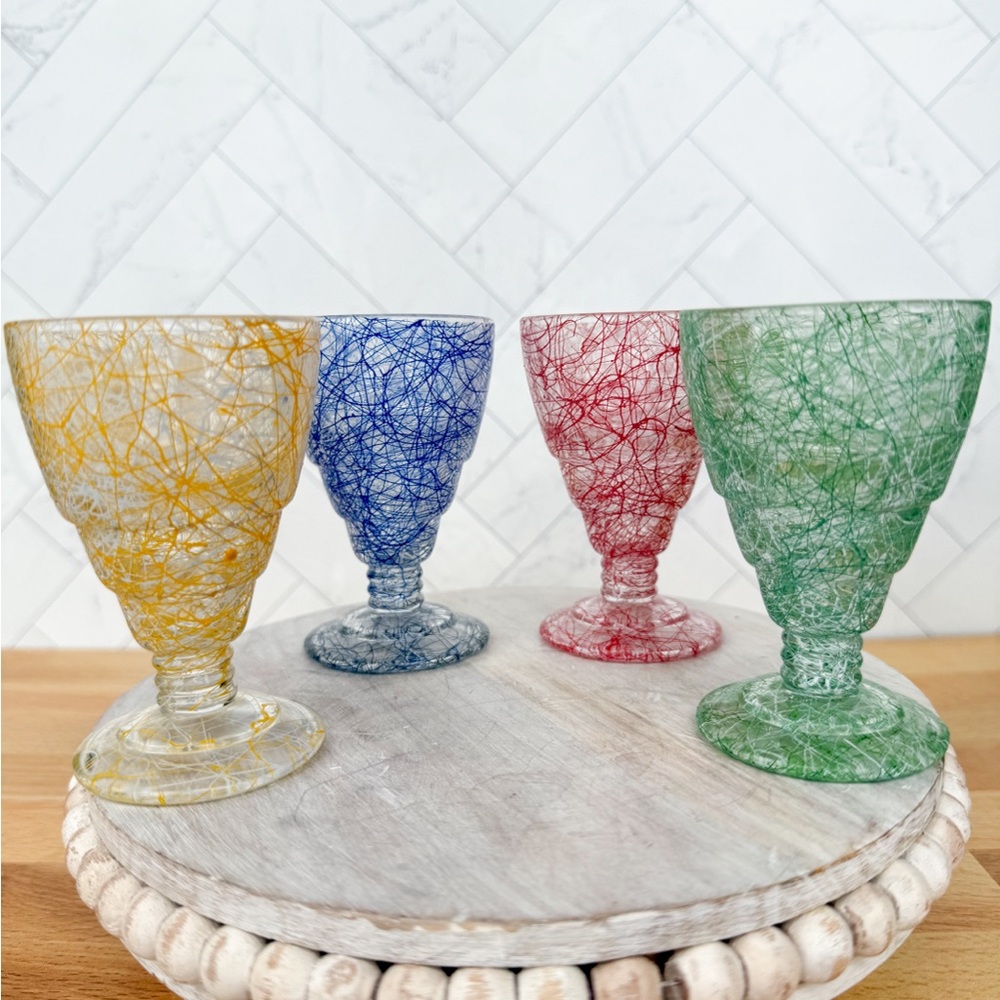 Vintage Mid-Century Spaghetti Drizzle String Multi-Colored Cordials - Set of 4